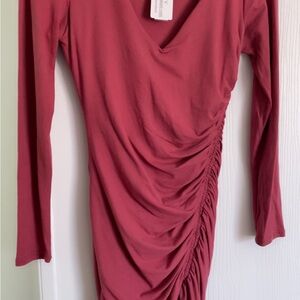 Windsor Ruched Long Sleeve Dress - Burgundy